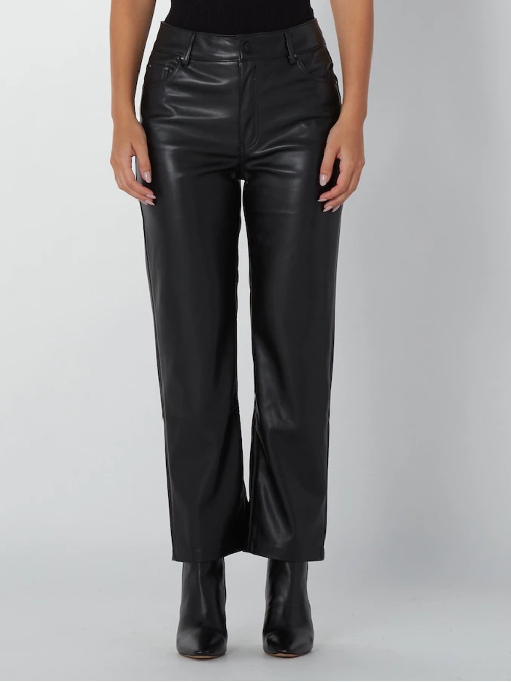 Badgley Mischka Black Faux Leather Pants High Rise Straight Leg Size 8